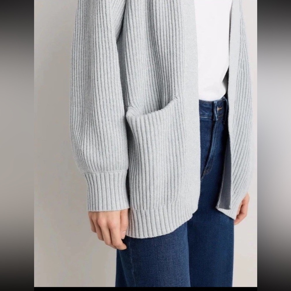 Quince Blue Ribbed Open-Front Cardigan - Picture 11 of 12